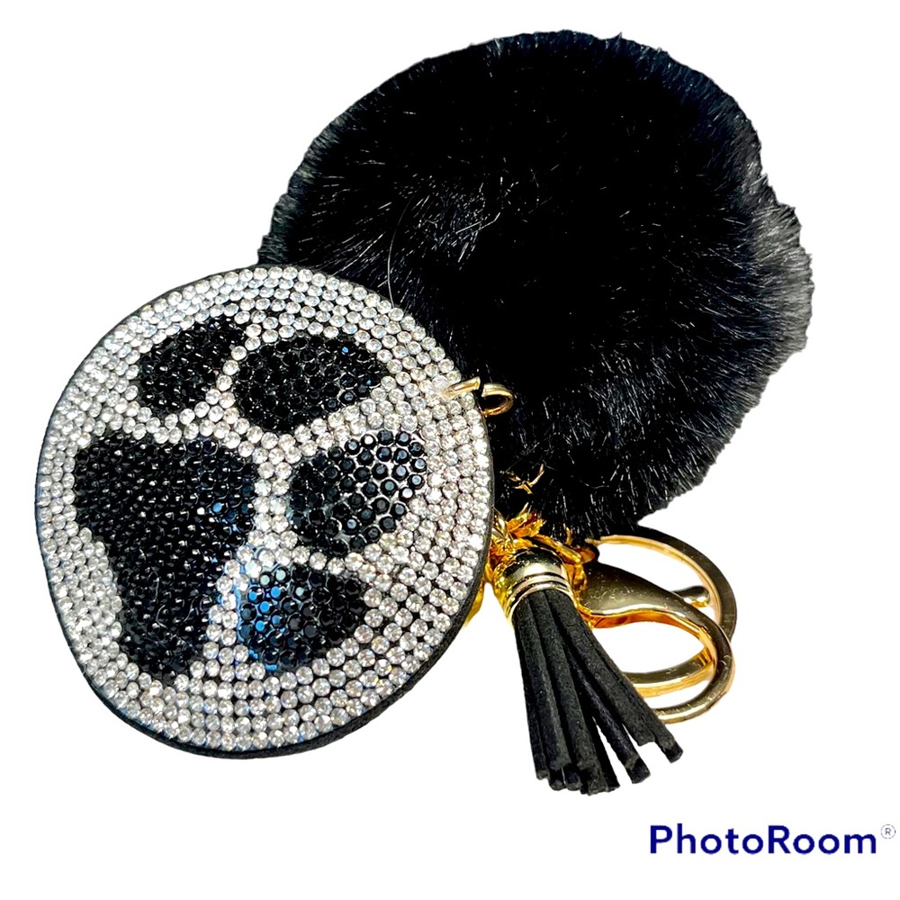 🐾🖤furry purse bling key chain with rhinestone accent-novelty